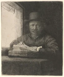 Self-Portrait Drawing at a Window