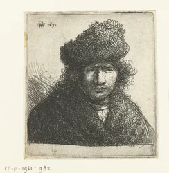 Self-portrait in a slant fur cap: bust