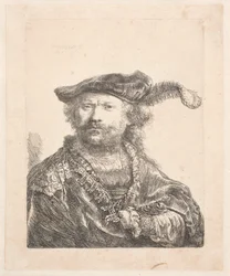 Self-portrait in Velvet Cap and Plume, with an Embroidered Dress: Bust