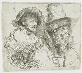 Sheet of Studies, with a Woman Lying Ill in Bed: Busts of Two Male Figures