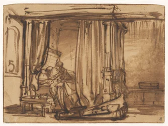 Bedroom with Saskia Sitting in a Canopy Bed