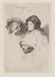 Three Heads of Women, One Asleep