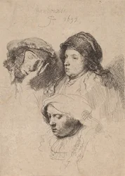 Three Heads of Women, One Asleep