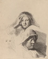 Three Heads of Women, One Lightly Etched, c. 1637