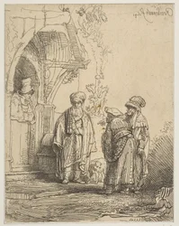 Three Oriental Figures Jacob and Laban