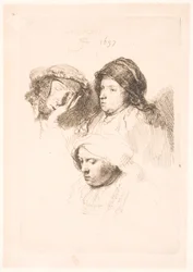 Three Heads of Women, One Asleep