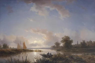 Anglers in a Rowing Boat at Twilight
