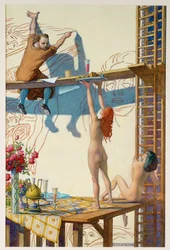 Klimt working on his mural Philosophy for the main hall of the Vienna University