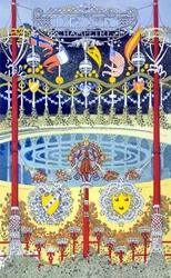 Decor Champetre, graphic design depicting a pool with festive decorations