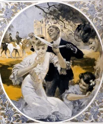 Garden games: preparation of a game of hake mesh, beginning of the century. Illustration by Rene Lelong (1871-1933)