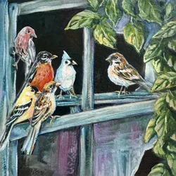 Colorful Birds Window Perch