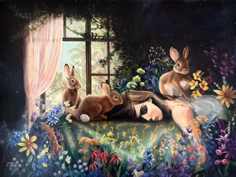 Sleeping Girl with Rabbits