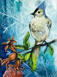 Tufted Titmouse Pomegranate