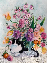 Tuxedo Cat Spring Blooms