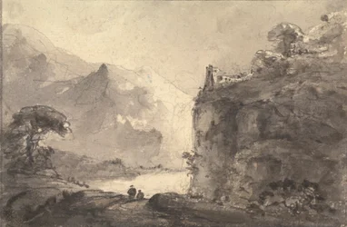 Rocky Landscape with Two Figures on a Path in the Center