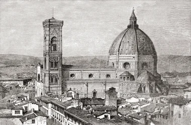 The Duomo and Campanile of The Basilica di Santa Maria del Fiore, Piazza del Duomo, Florence, Italy in the Late 19th Century