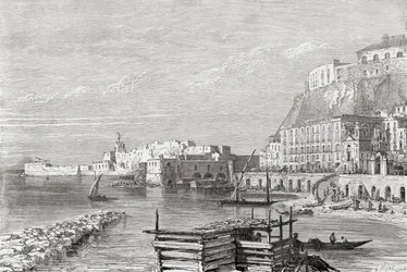 The Quay at Santa Lucia, Naples, Italy in the late 19th century. From Italian Pictures by Rev. Samuel Manning, published c.1890.