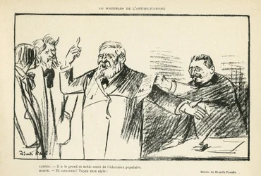 Illustration by Ricardo Flores (1878-1918) in Le Rire, 27/07/12 - The Waterloo of Antimilitarism - Antimilitarism - Jaures Jean, Herve Gustave (1871-1944)