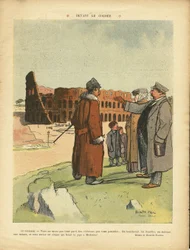 Illustration of Ricardo Flores in Le Rire, 03/04/09 - In front of the Colisee - Italy, Tourism Tourists, Colisee