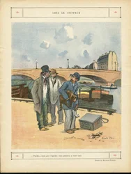 Illustration of Ricardo Flores in Le Rire, 05/10/12 - At the Hairdresser - Paris, Trades, Urban Architecture, Bridge, River - Dog, Hairdresser