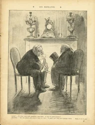 Illustration of Ricardo Flores (1878-1918) in Le Rire, 22/02/13 - Pensions - President of the Republic - Fallieres Armand (1841-1931), Loubet Emile