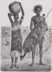 Shillook Warrior and Girl, engraved by Jahrmargt, from 