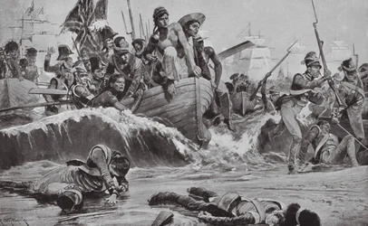 The British Troops Force a landing at Aboukir Bay in Face of the French Batteries
