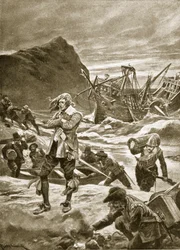 Wrecked upon the Bermudas, 1609, illustration from 