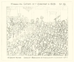 A Railway Meeting, Emotion of the Shareholders at the Announcement of a Dividend of two and a half pence (1849)