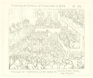 Appearance of the Criminal Court during an interesting trial for murder (1849)