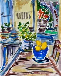 Lemons in Blue Bowl