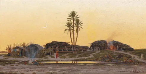 Evening Mood Over a Village, Titled on the Back as an Arab Village in Tunis