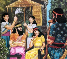 Assyrian King and Queen Receiving a Monkey