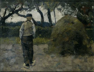 A Farmer Standing Near a Hay-Stack