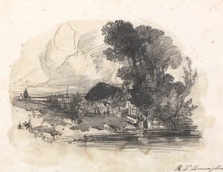 Trees and a Cottage by a River