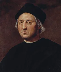 Portrait of Christopher Columbus, Italian explorer and navigator, painting by Ridolfo Ghirlandaio