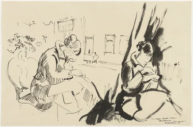 Studies of a Seated, Sewing Woman
