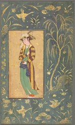 Youth Holding a Pomegranate, Illustration from a Single Page Manuscript, c.1600-1650