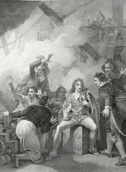 Earl Sandwich Refusing to Leave His Ship While on Fire, in the Battle of Sole Bay, Engraved by W. Byrne, Illustration from David Hume