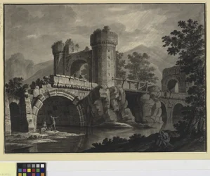 Architectural Fantasy of a Ruined Bridge in a Landscape