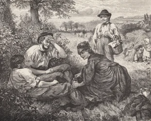 Farm workers resting during the harvest