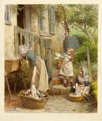 Mother and Children Hanging Out the Washing, pub. 1854
