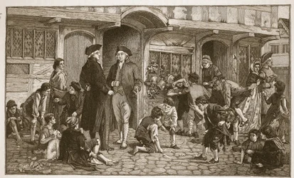 The origin of Sunday Schools: Hare Lane, Gloucester, 1780, illustration from 