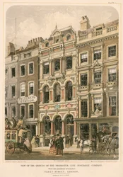 View of the offices of the Promoter Life Insurance Company with the adjoining buildings, Fleet Street, London