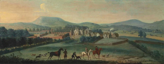 A View of the Ruined Westby Hall, Yorkshire, with a Hunting Party in the Foreground