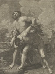 Hercules Wearing a Lion Skin and Fighting Achelous, a Landscape in the Background