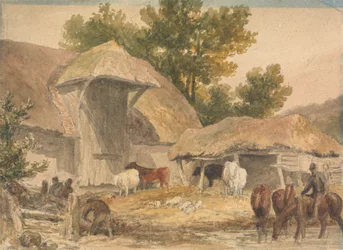 Farmyard with Horses Waiting