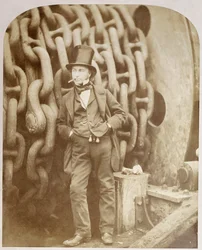 Isambard Kingdom Brunel at Millwall, leaning against a Chain Drum, November 1857