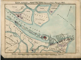 Map of Siege of Fort Pulaski - Savannah River Georgia, 1862