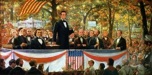 Abraham Lincoln and Stephen A. Douglas Debating at Charleston, Illinois on 18th September 1858